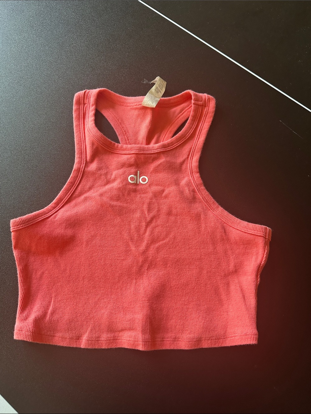 ALO Yoga Coral Pink Ribbed Racerback Crop Tank